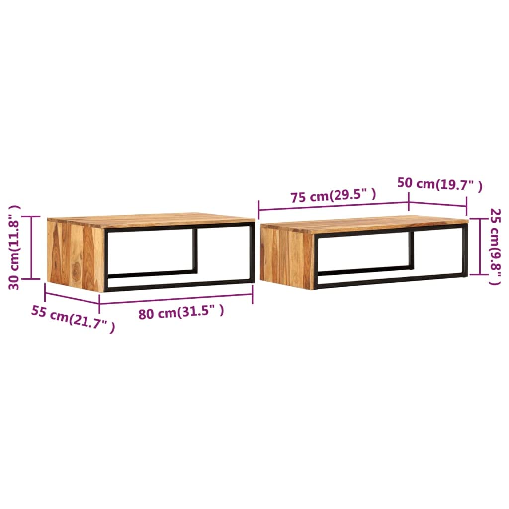 2 Pcs Solid Sheesham Wood Nesting Tables D5031