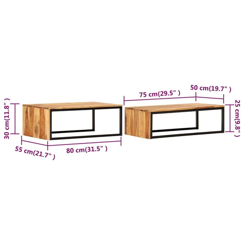 2 Pcs Solid Sheesham Wood Nesting Tables D5031