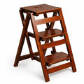 Solid Oak 3 Step Folding Ladder 330 lbs Capacity Wooden Step Stool Y88565