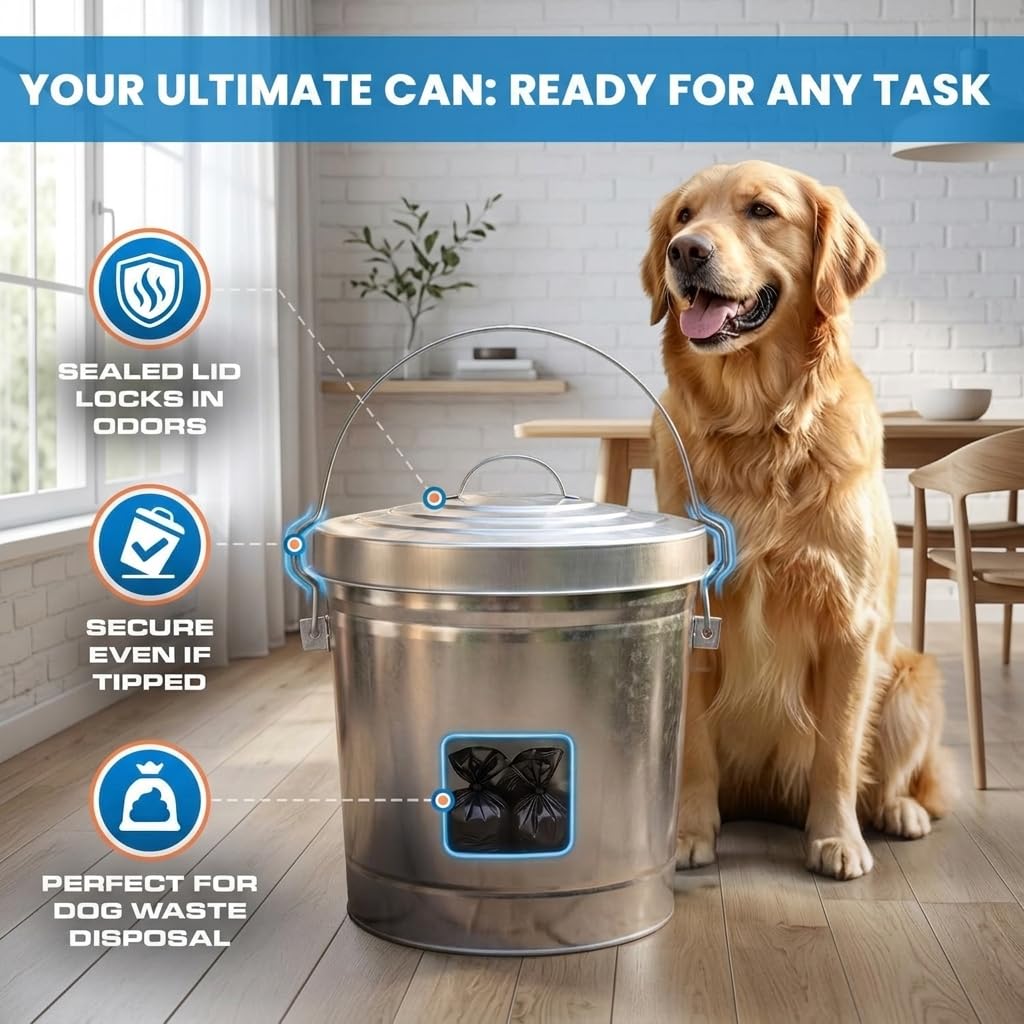 6 Gallon Galvanized Metal Trash Can with Locking Lid G189954