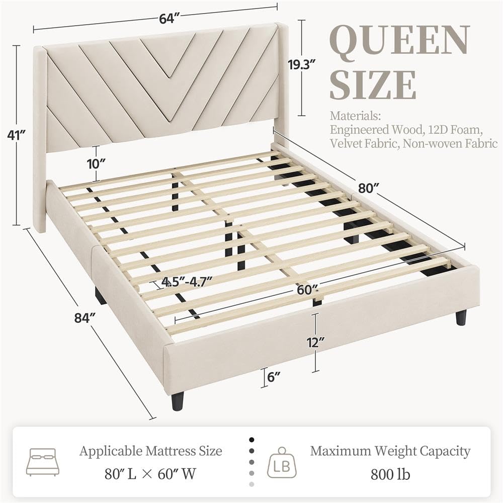 Queen Bed Frame with Tufted Headboard, Beige W8559