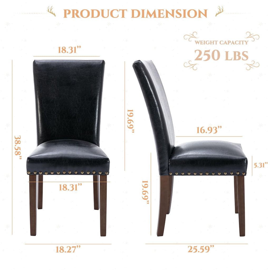 Black Upholstered Dining Chairs Set of 6 with Wood Legs Y19955