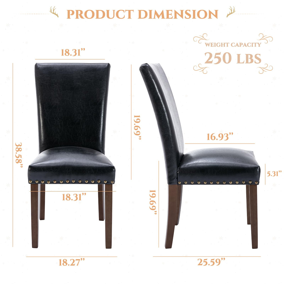Black Upholstered Dining Chairs Set of 6 with Wood Legs Y19955