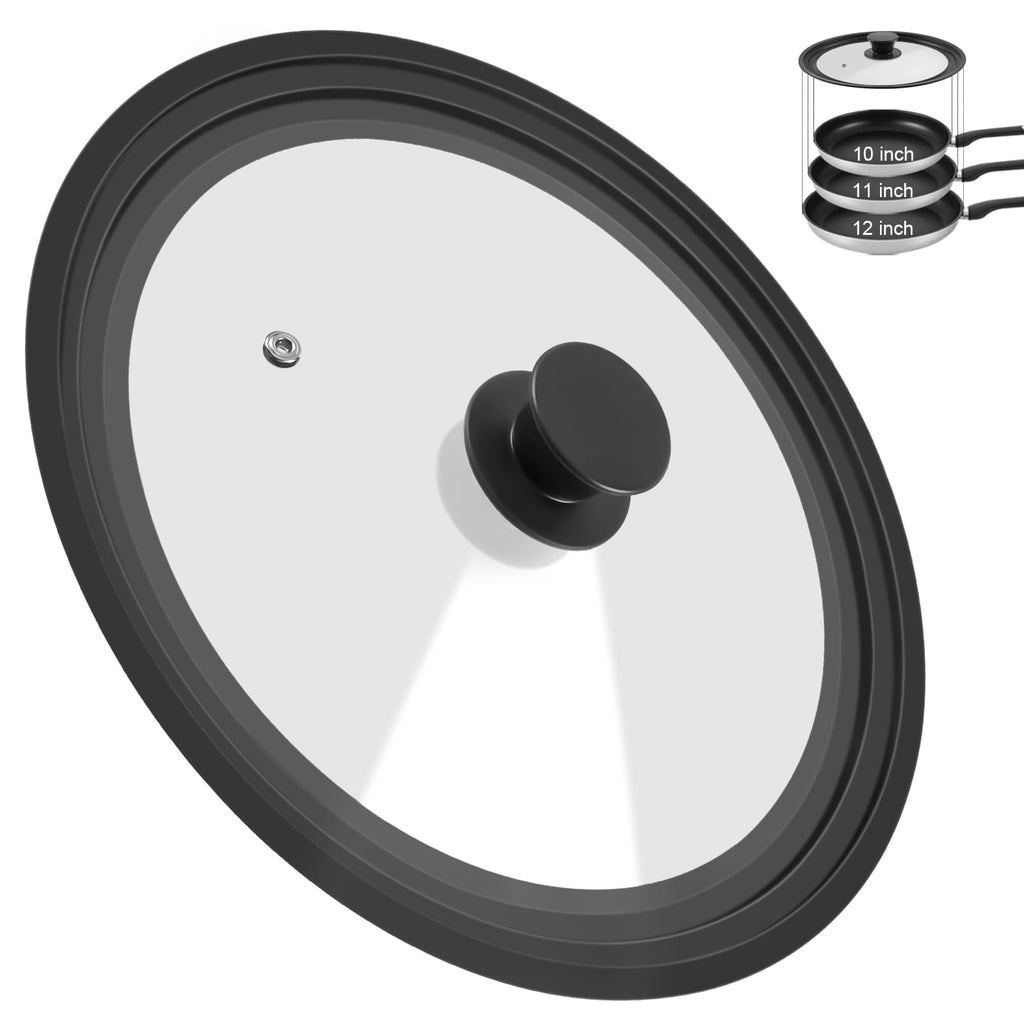 Tempered Glass Universal Lid with Silicone Rim for 10" 11" 12" Cookware G841