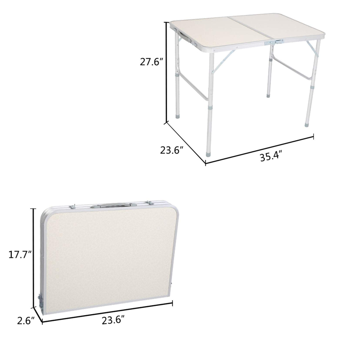 Aluminum Portable Folding Camping Table Adjustable Height Lightweight White N1656
