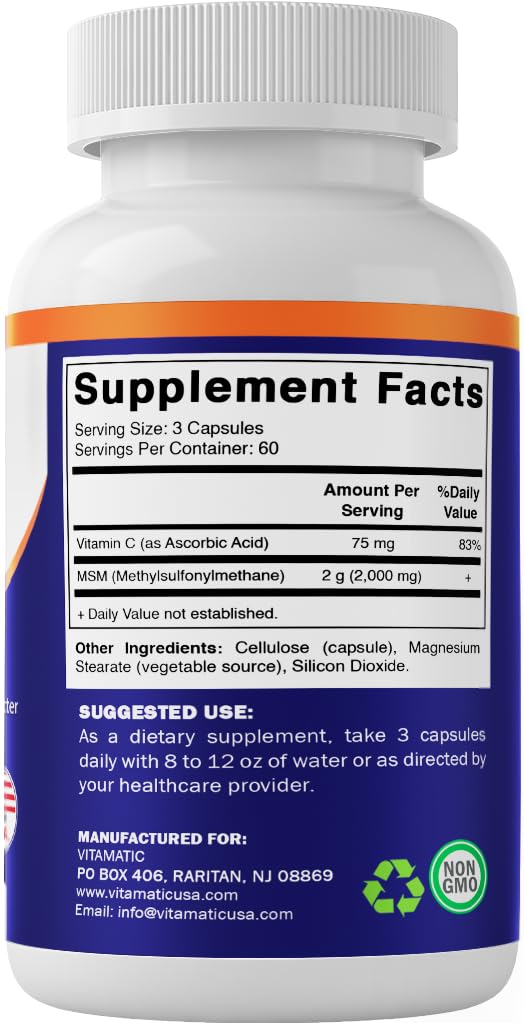 MSM 2000 mg with Vitamin C 180 Veg Capsules 2 Pack O10383