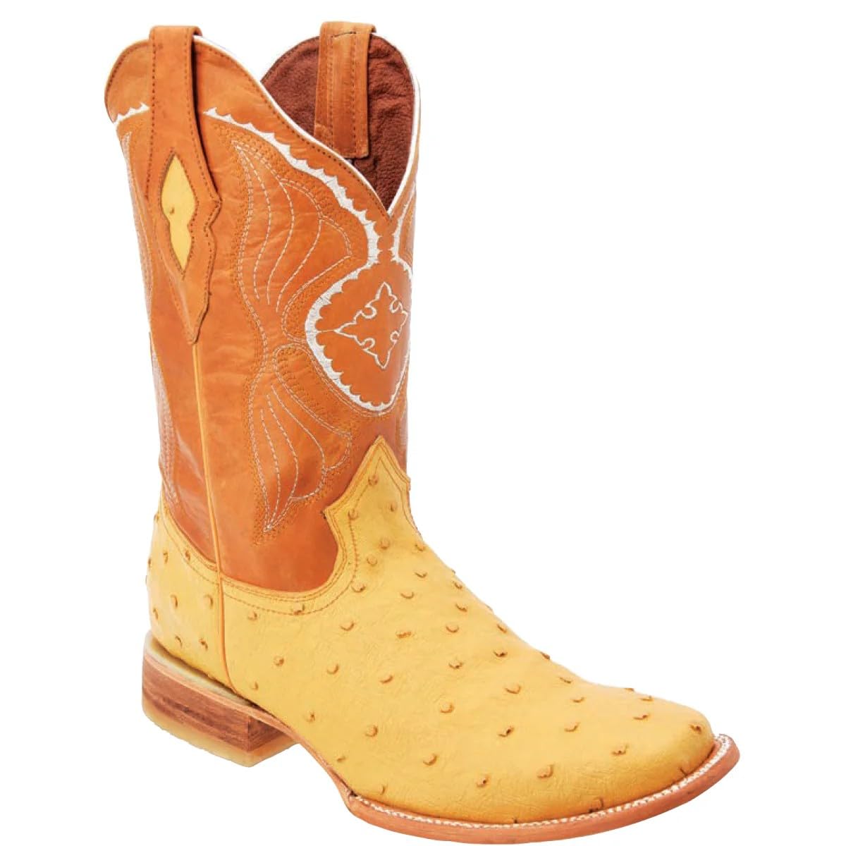 Genuine Leather Ostrich Print Square Toe Western Boots J635