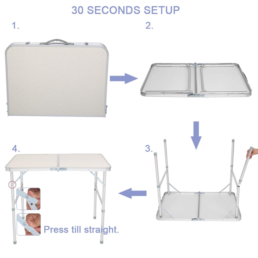 Aluminum Portable Folding Camping Table Adjustable Height Lightweight White N1656