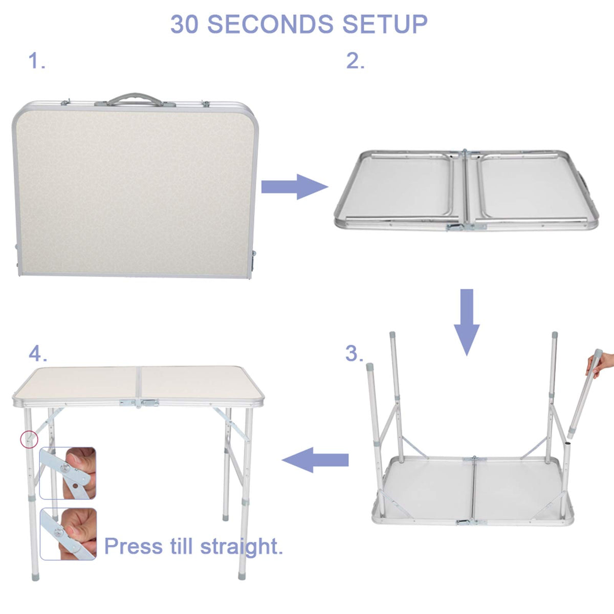 Aluminum Portable Folding Camping Table Adjustable Height Lightweight White N1656