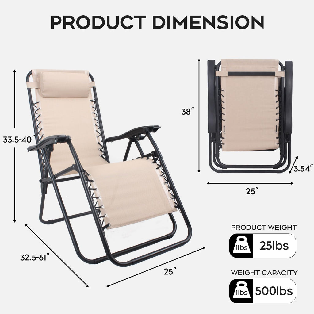 Set of 2 Adjustable Zero Gravity Lounge Chairs with Cup Holder Tray G665427