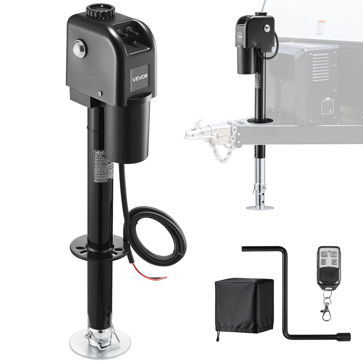 Electric Trailer Jack 7500 lbs Capacity 12V DC Black Y1971