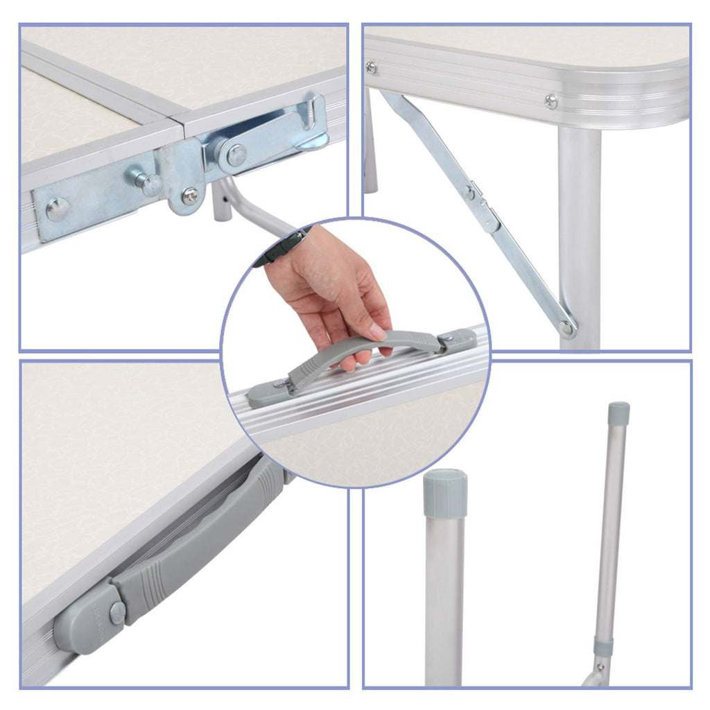 Aluminum Portable Folding Camping Table Adjustable Height Lightweight White N1656