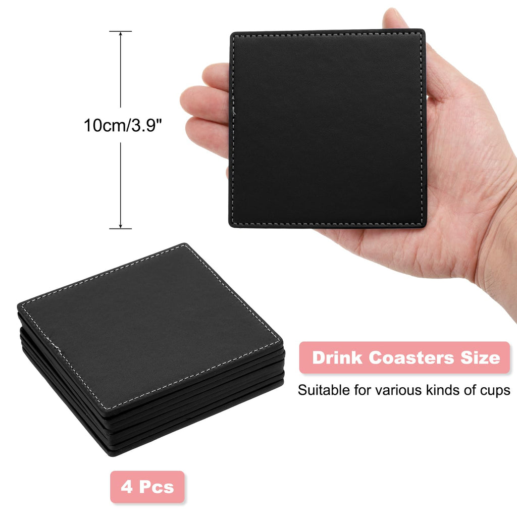 White Stitched Dual Sided Leather Coasters Set of 4 N245881