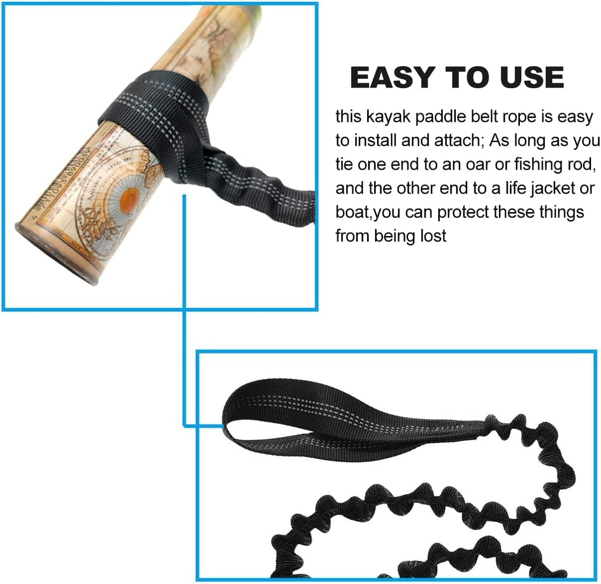 2 Pack Stretchable Paddle Leash with Carabiner O56336