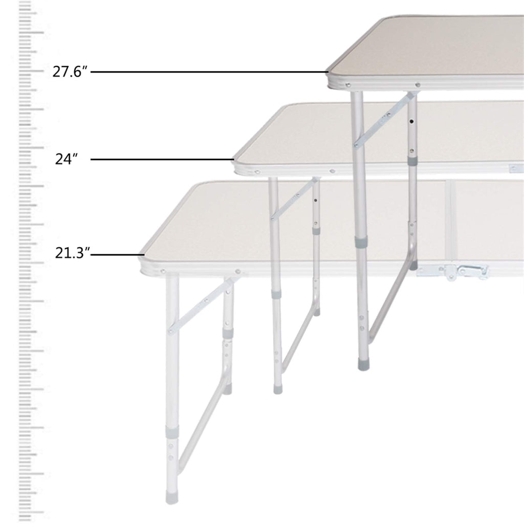 Aluminum Portable Folding Camping Table Adjustable Height Lightweight White N1656