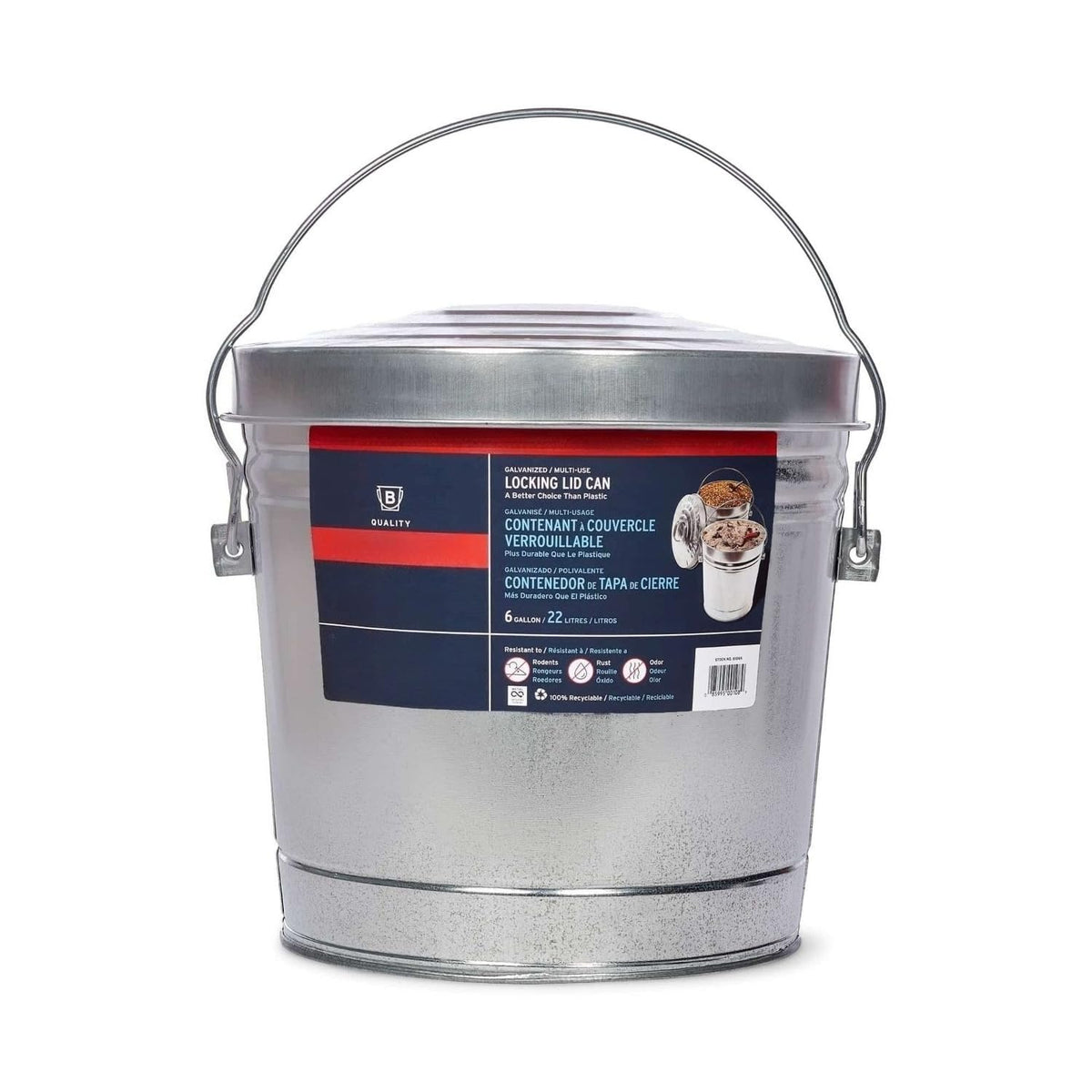 Galvanized Steel Locking Lid Storage Can 6-Gallon B428