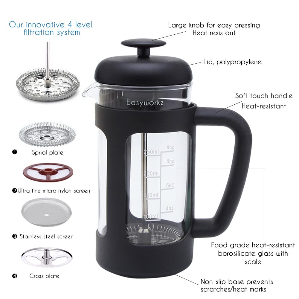 12 oz French Press Coffee Tea Maker with 10g Measuring Spoon C74837