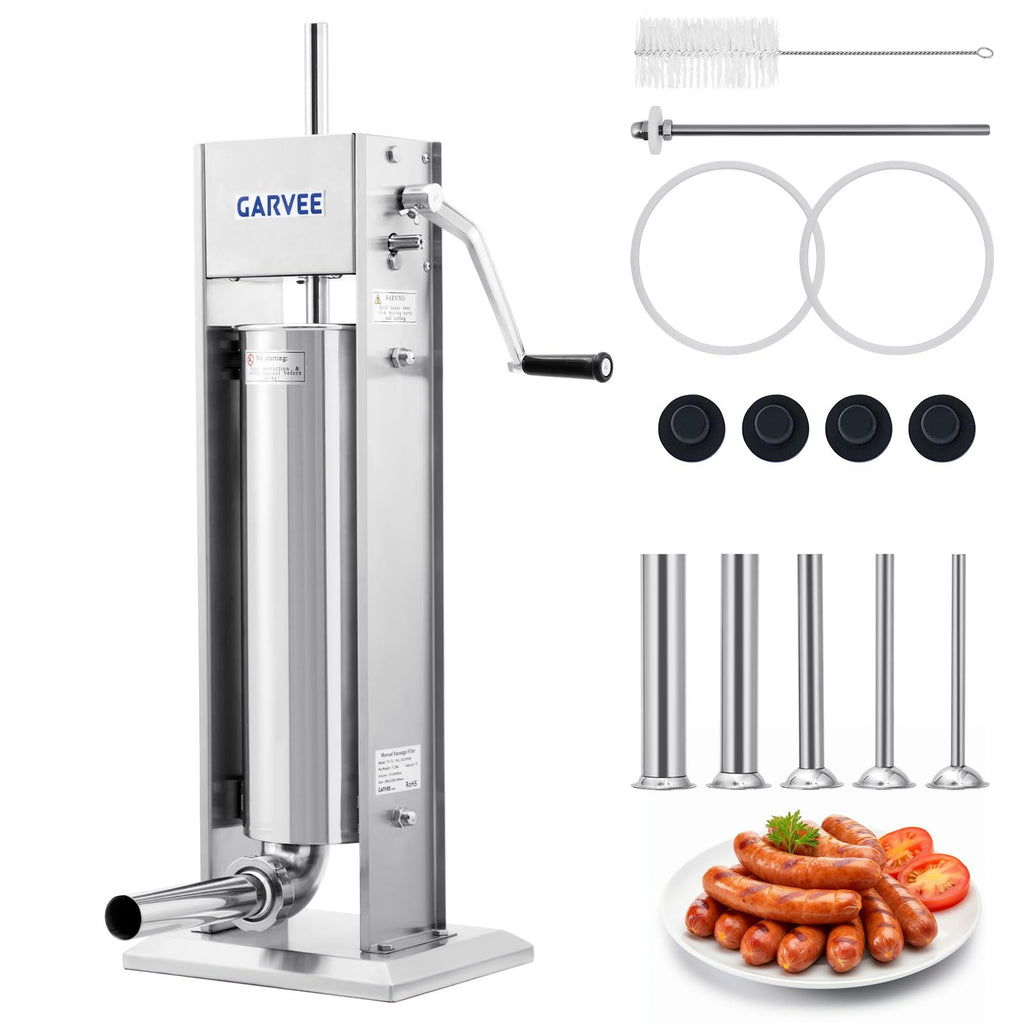 3L Stainless Steel Manual Sausage Stuffer with 5 Filling Tubes J97159