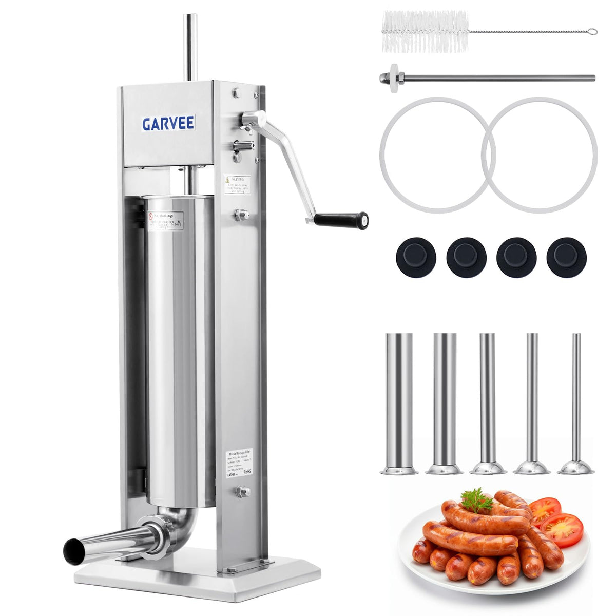 3L Stainless Steel Manual Sausage Stuffer with 5 Filling Tubes J97159