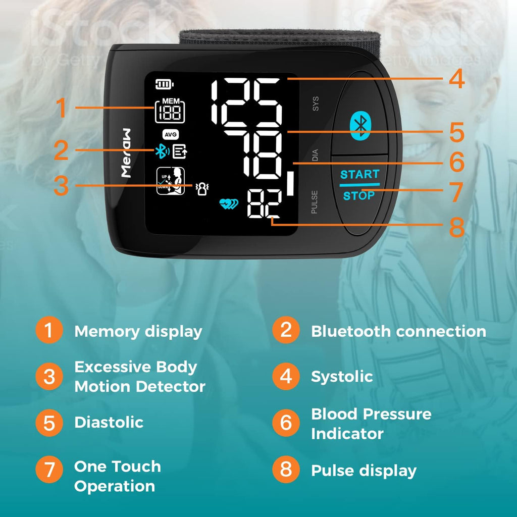 Blood Pressure Monitor Adult Cuff Wrist Automatic Bluetooth Black A9234