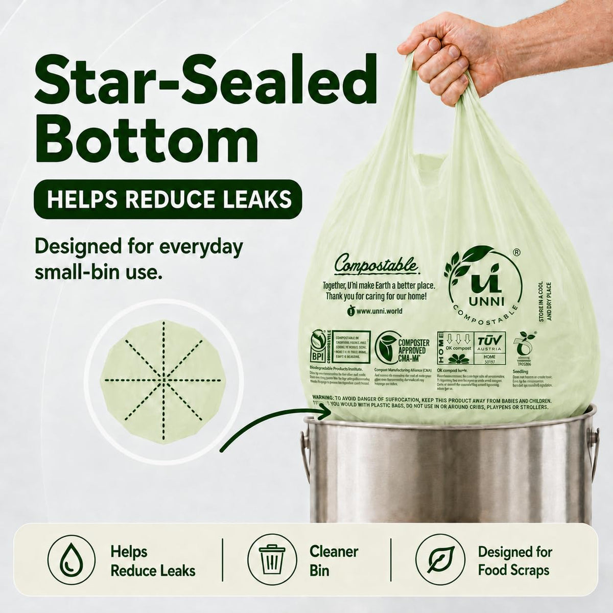 1.6 Gallon Compostable Bags with Easy-Tie Handles, 50 Count A123137