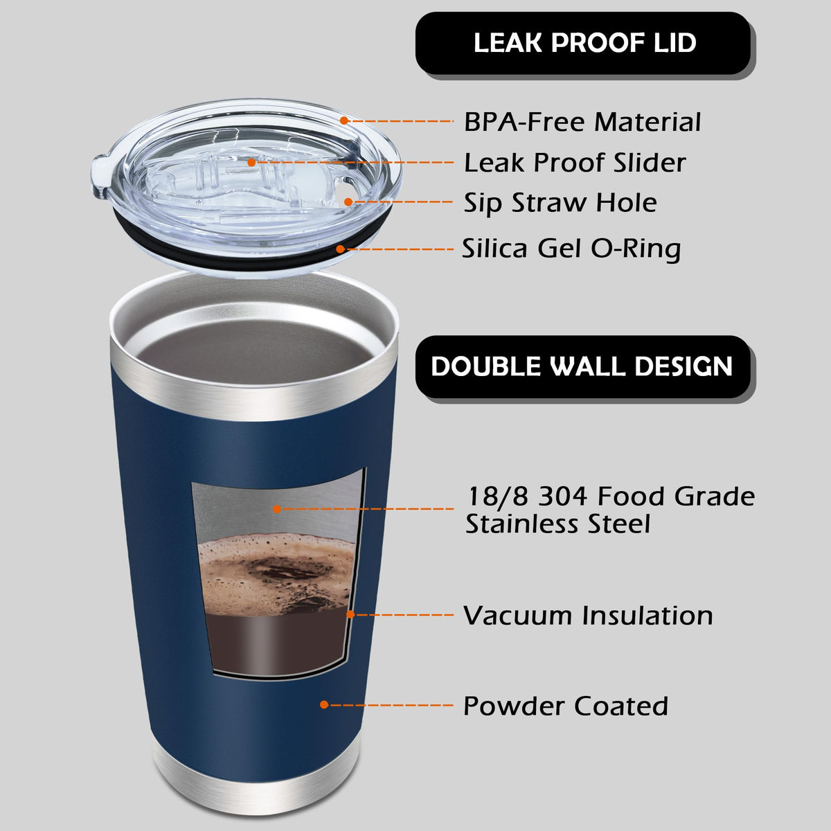20oz Insulated Stainless Steel Tumbler with Lid Navy Q61625