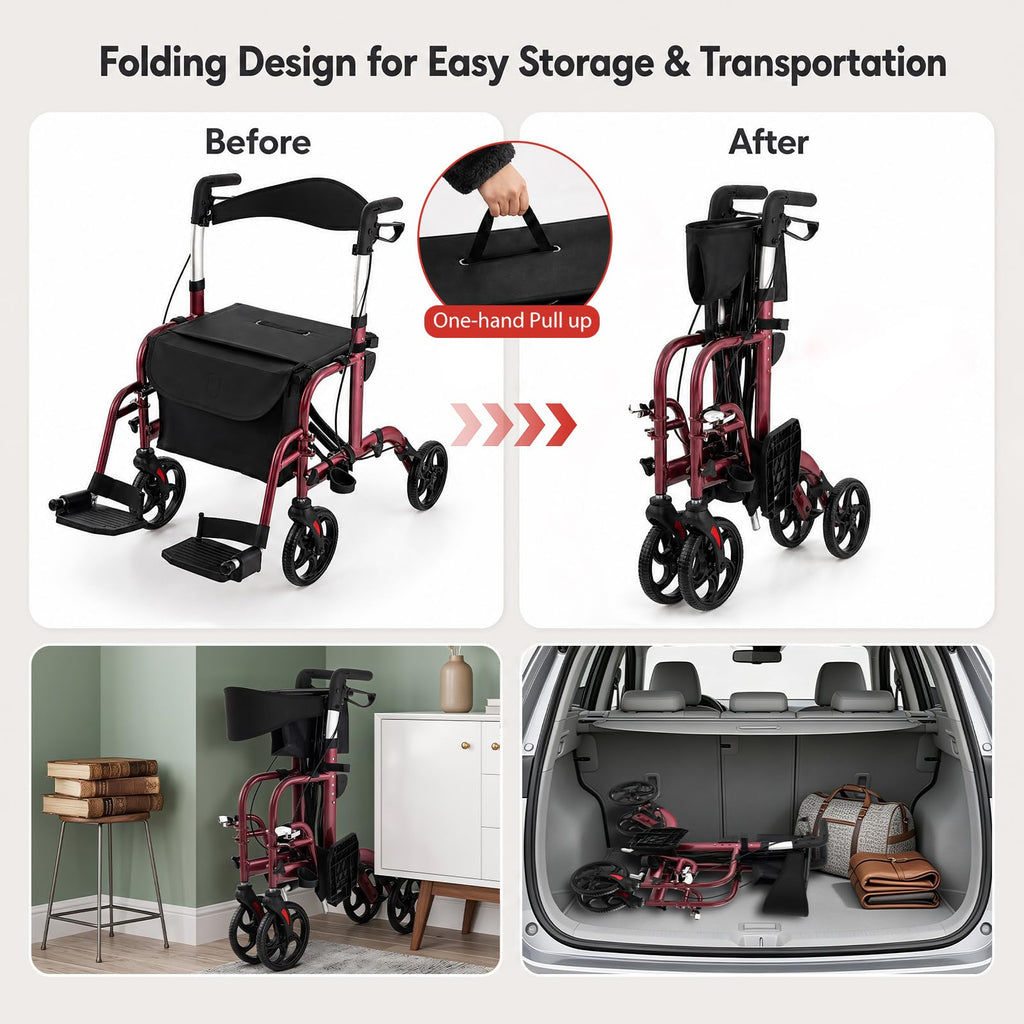 Foldable Rollator Walker 4 Wheel Transport Chair U628642