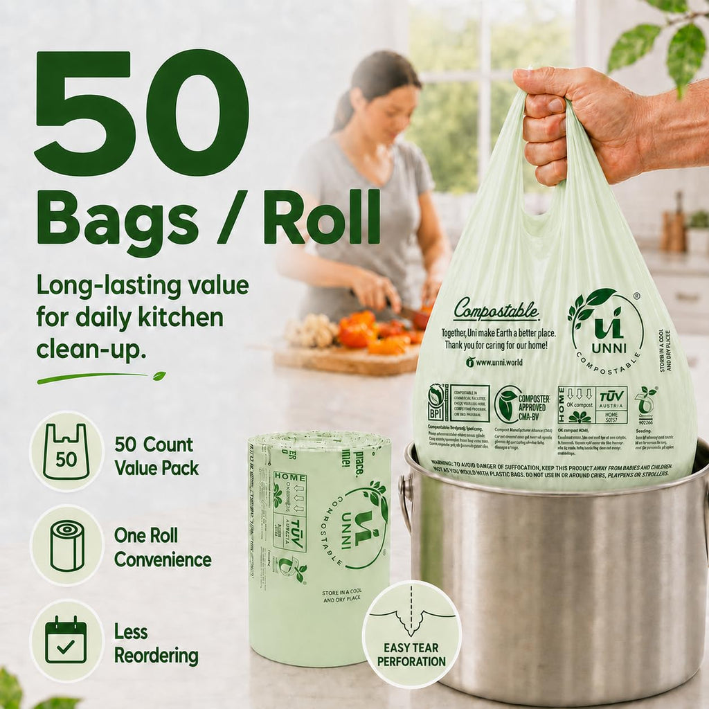 1.6 Gallon Compostable Bags with Easy-Tie Handles, 50 Count A123137