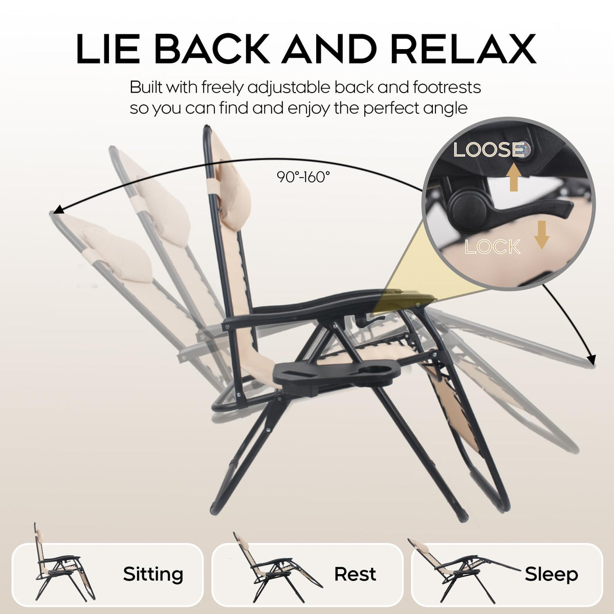 Set of 2 Adjustable Zero Gravity Lounge Chairs with Cup Holder Tray G665427