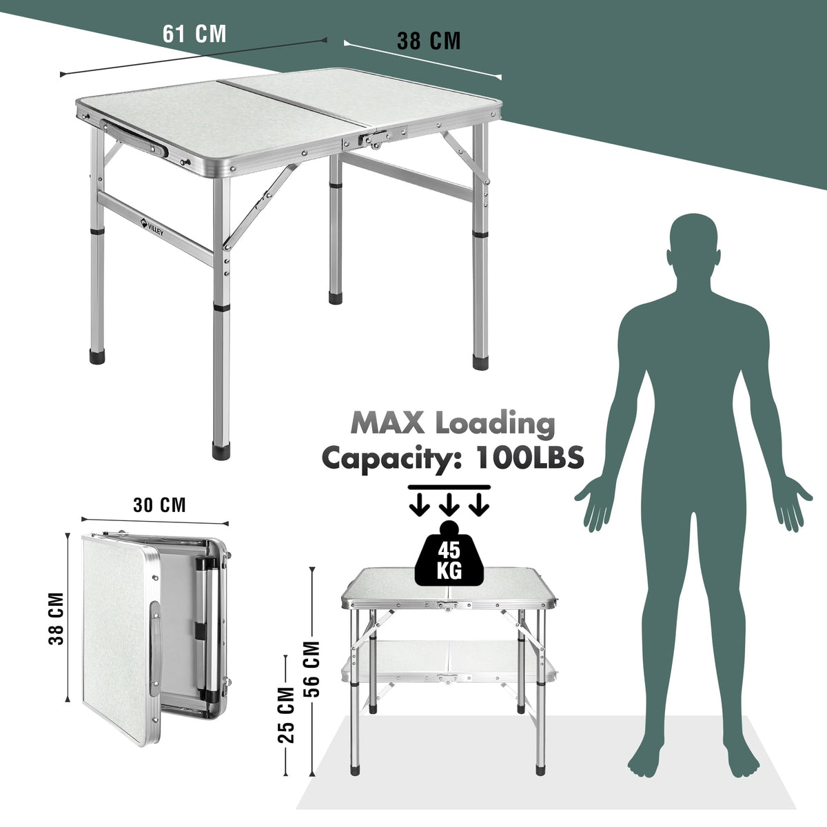 Folding Camping Table with Adjustable Legs M97375