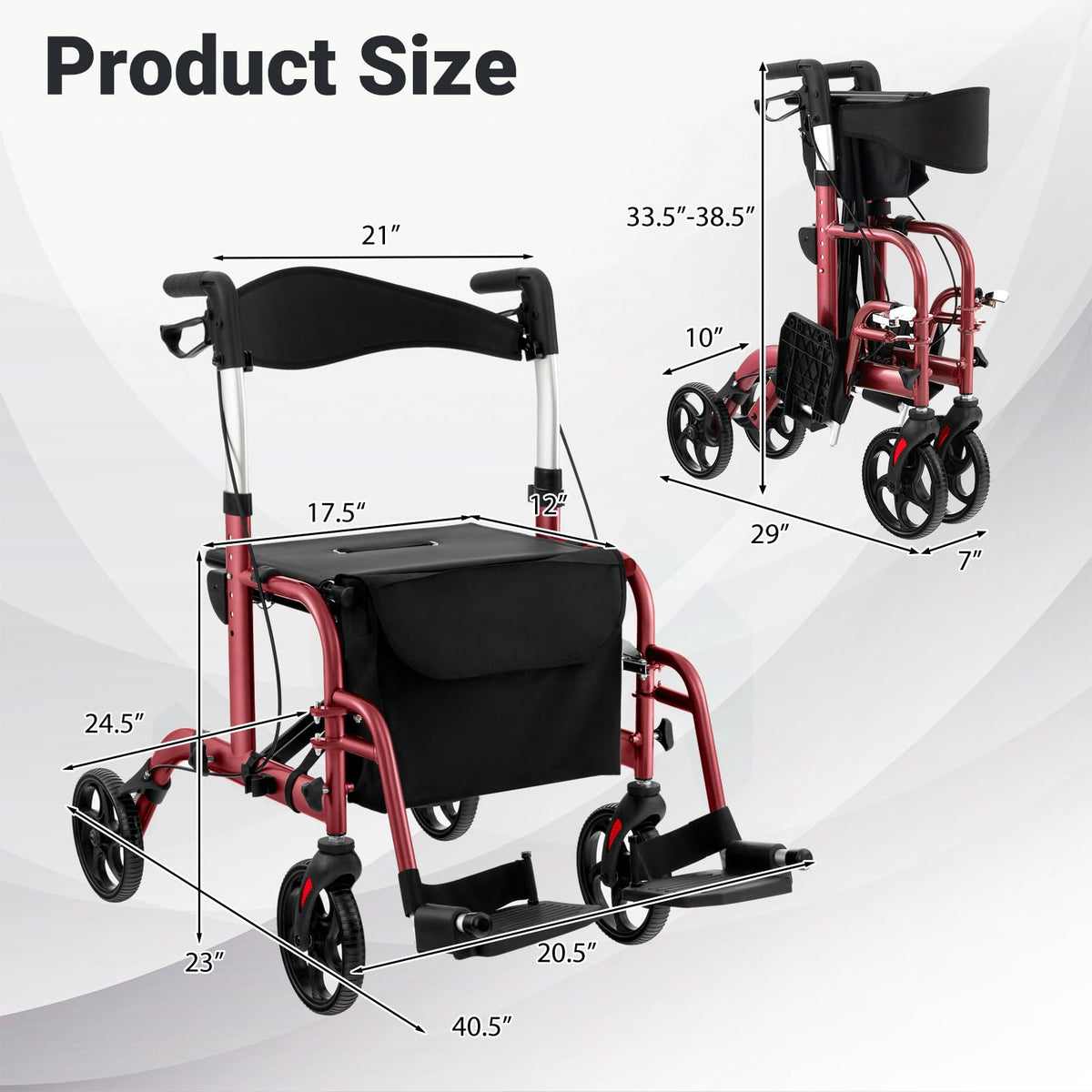 Foldable Rollator Walker 4 Wheel Transport Chair U628642