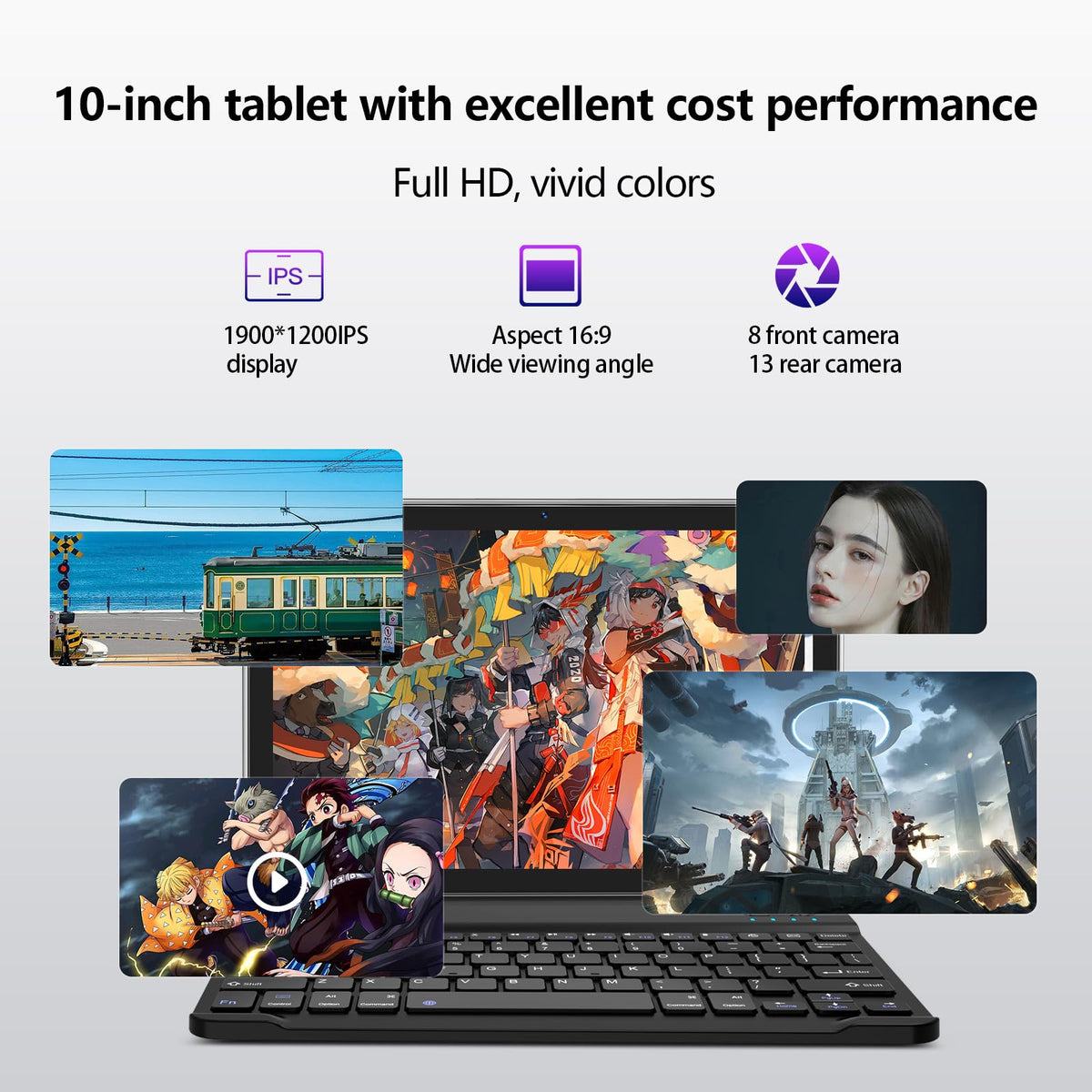 10 inch Android Tablet with Keyboard, 128GB ROM 16GB RAM, Black H9683