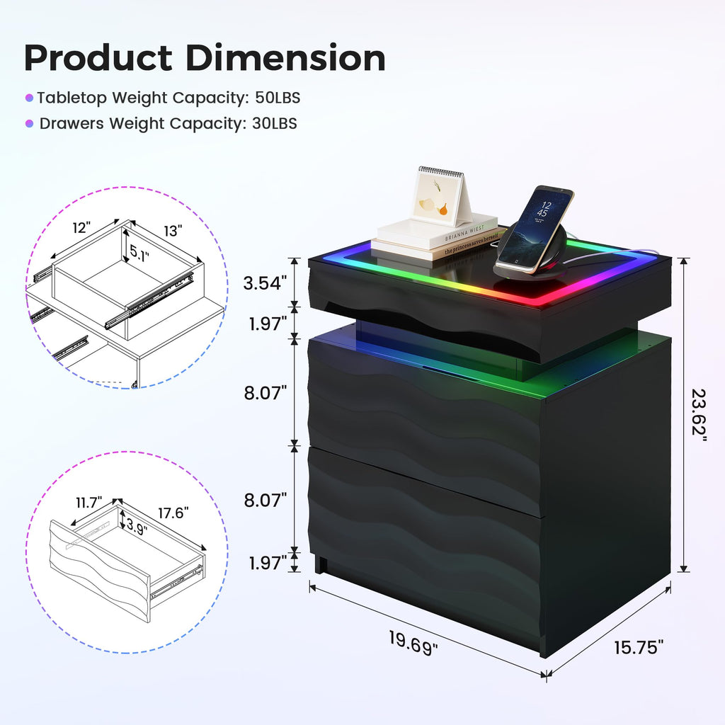 LED Night Stand Set 2 with Charging Station R57324