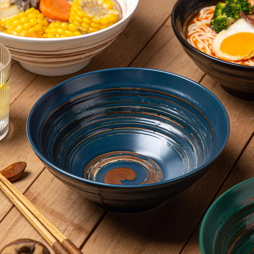 Multicolor Ceramic Ramen Bowl Set of 4 D597
