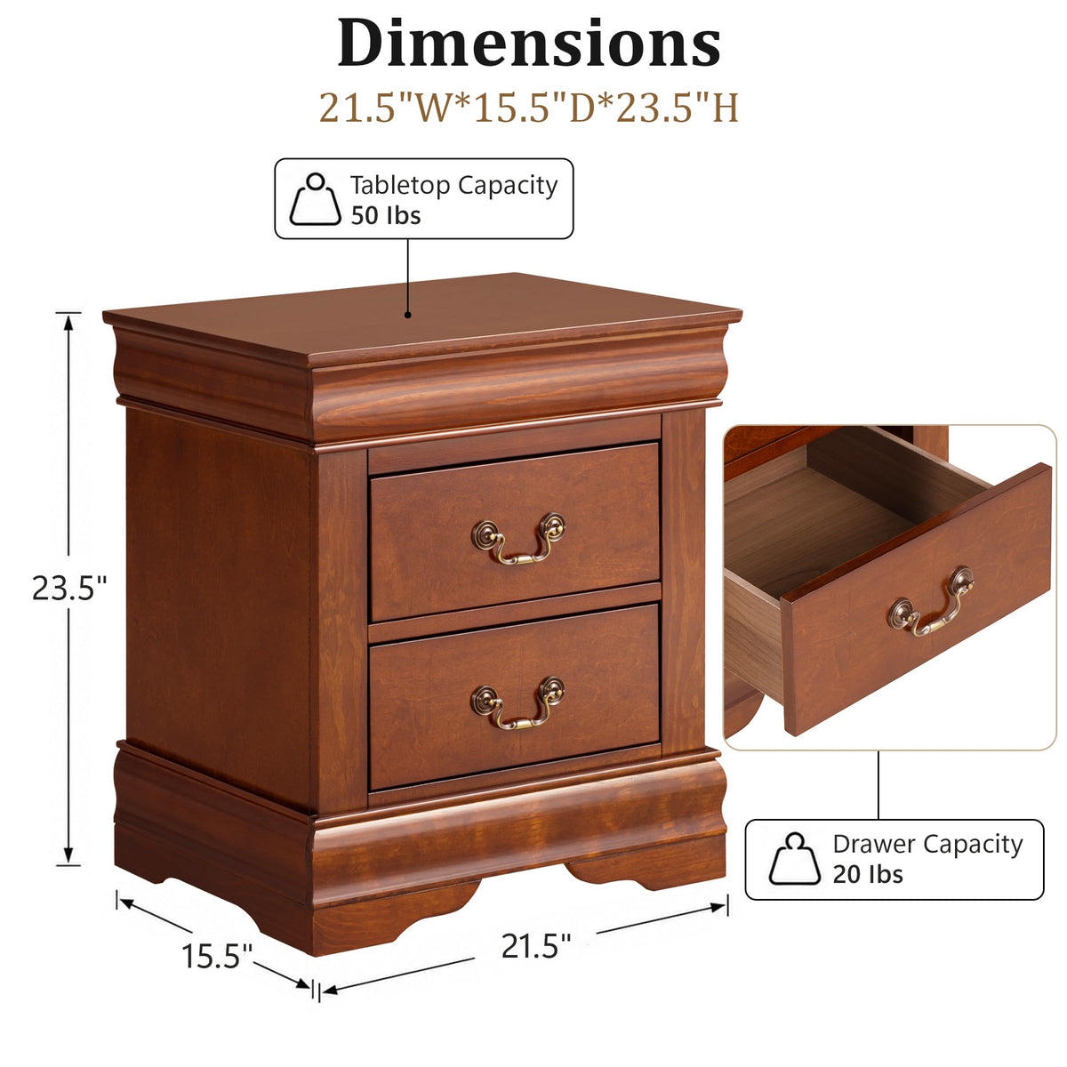 Solid Wood 2 Drawer Nightstand Z827