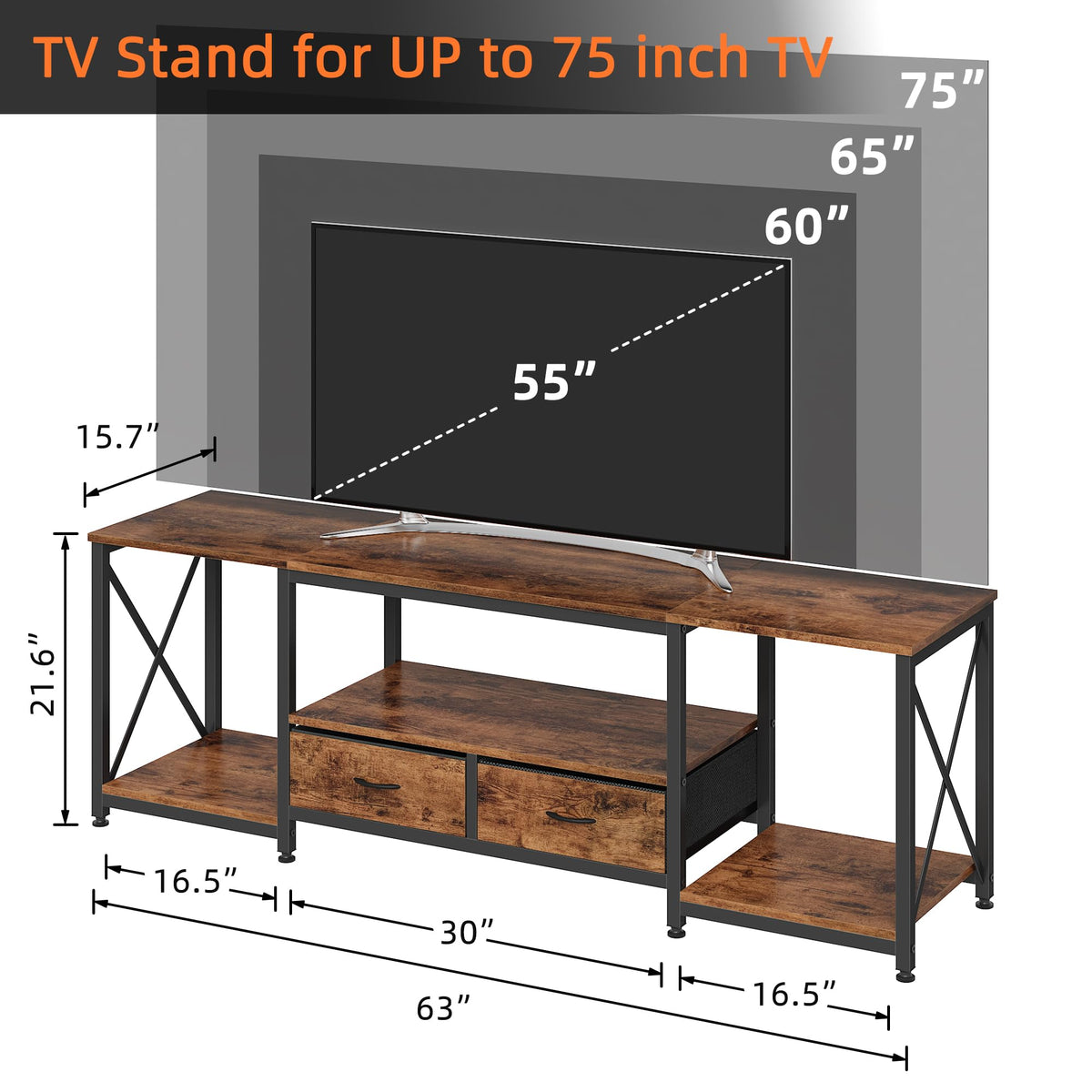 Fabric Drawers TV Stand for 65 70 75 Inches TV K91634