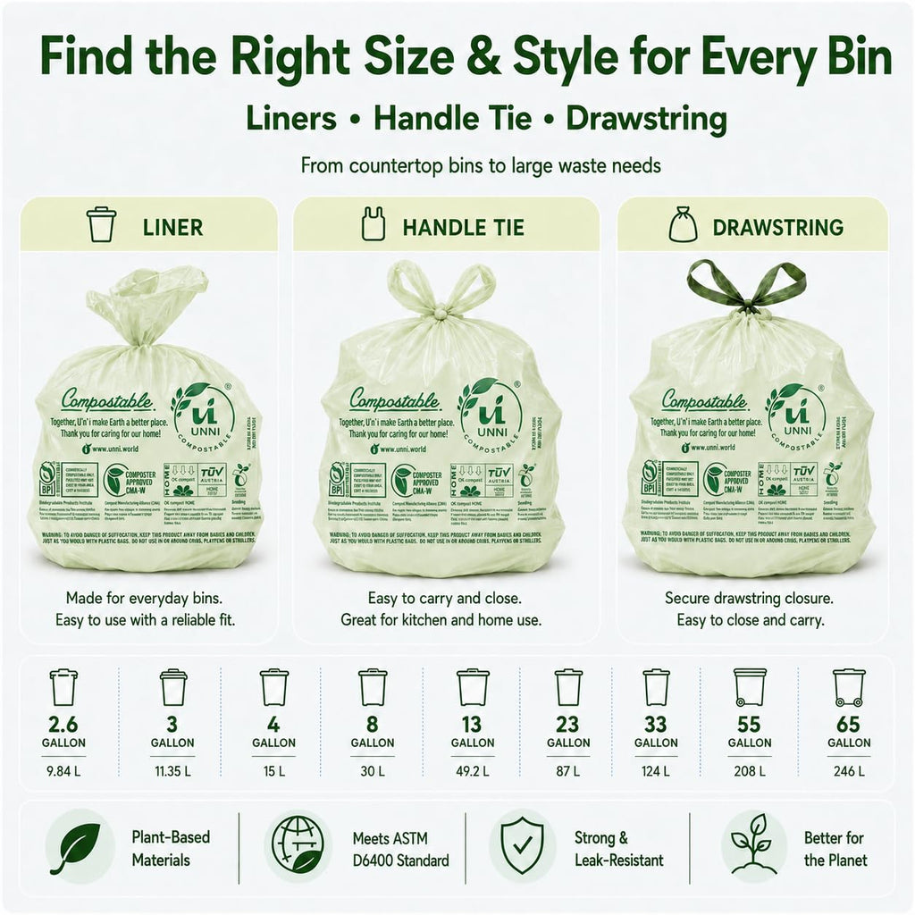 1.6 Gallon Compostable Bags with Easy-Tie Handles, 50 Count A123137