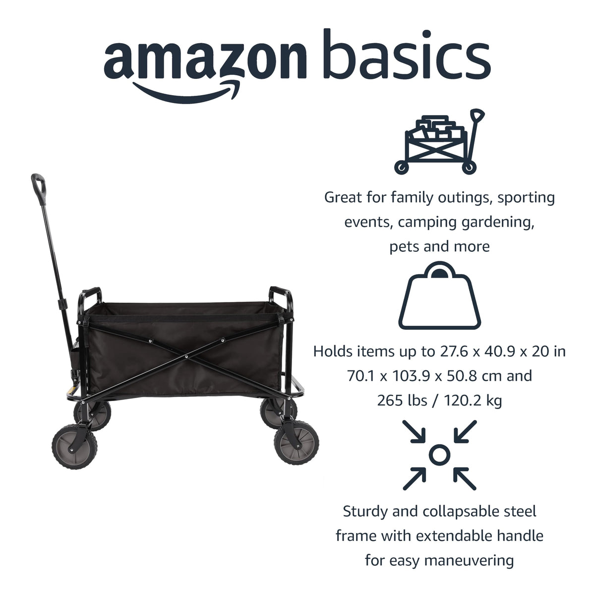 Collapsible Heavy Duty Utility Wagon 265 Pounds Capacity Black E88234