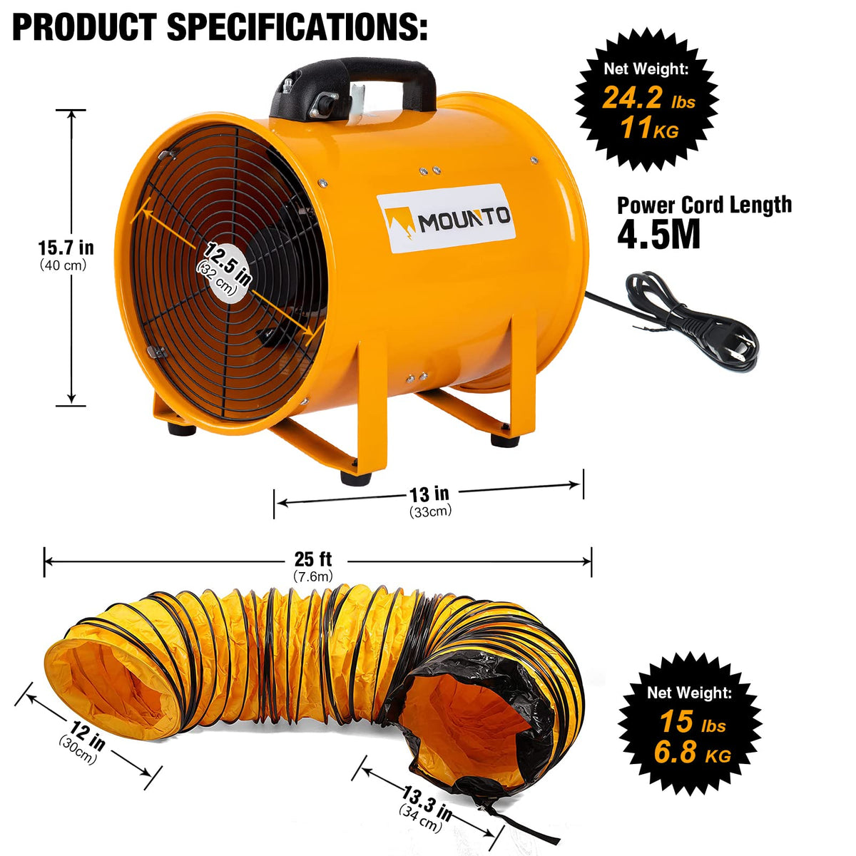 12-Inch Heavy Duty Cylinder Axial Fan with 25-Foot Vinyl Hose T770414