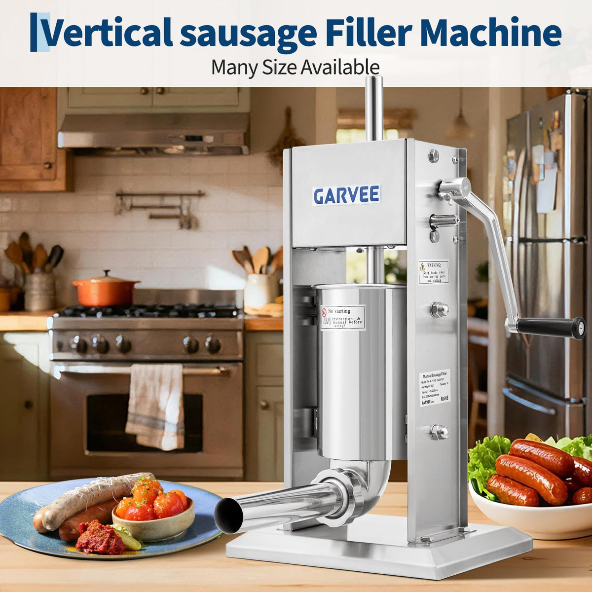 3L Stainless Steel Manual Sausage Stuffer with 5 Filling Tubes J97159