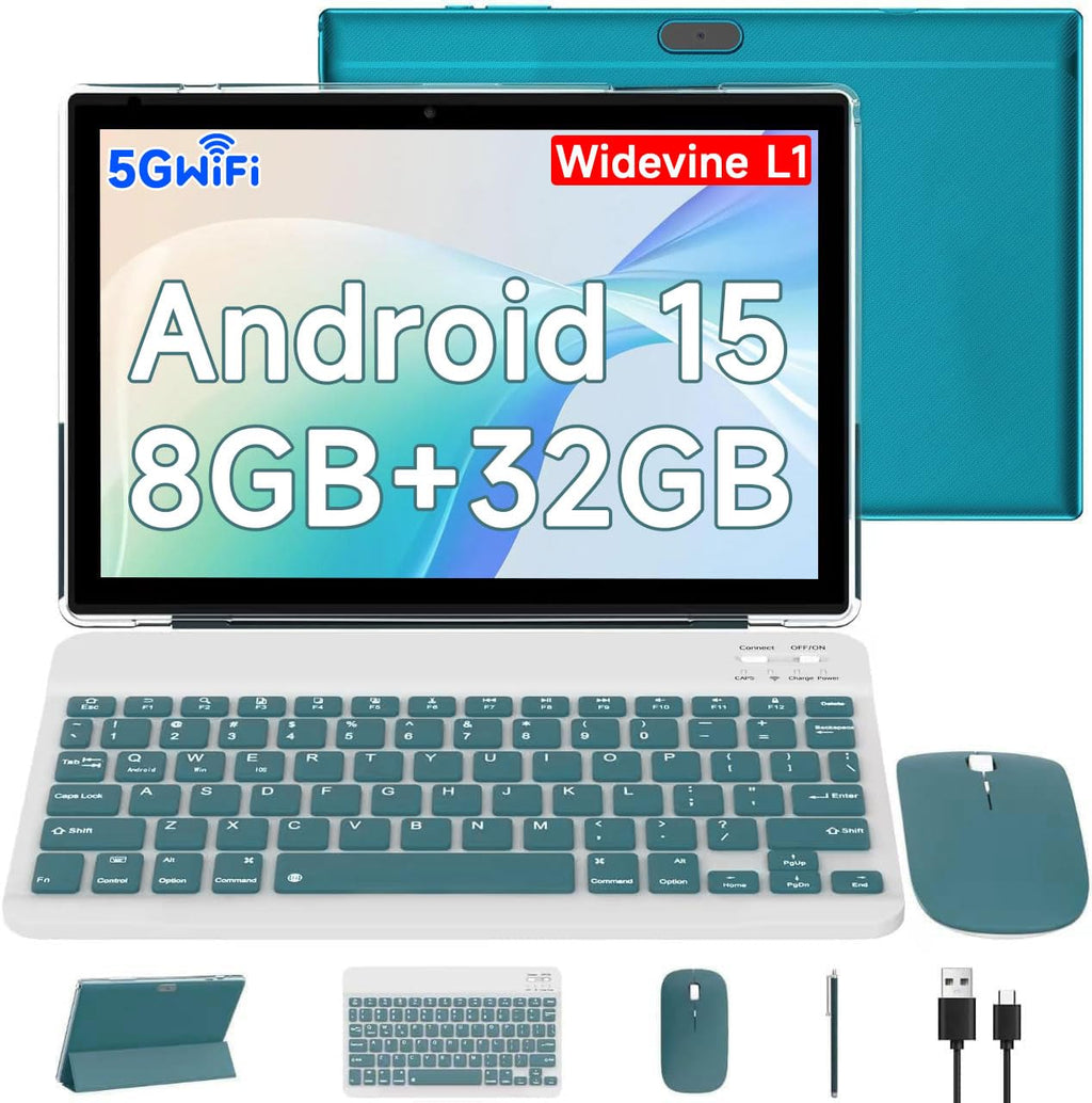 Android 15 Tablet 10.1 Inch 2 in 1 with Keyboard 8GB RAM 32GB ROM Quad-core IPS HD Touch Screen H4410