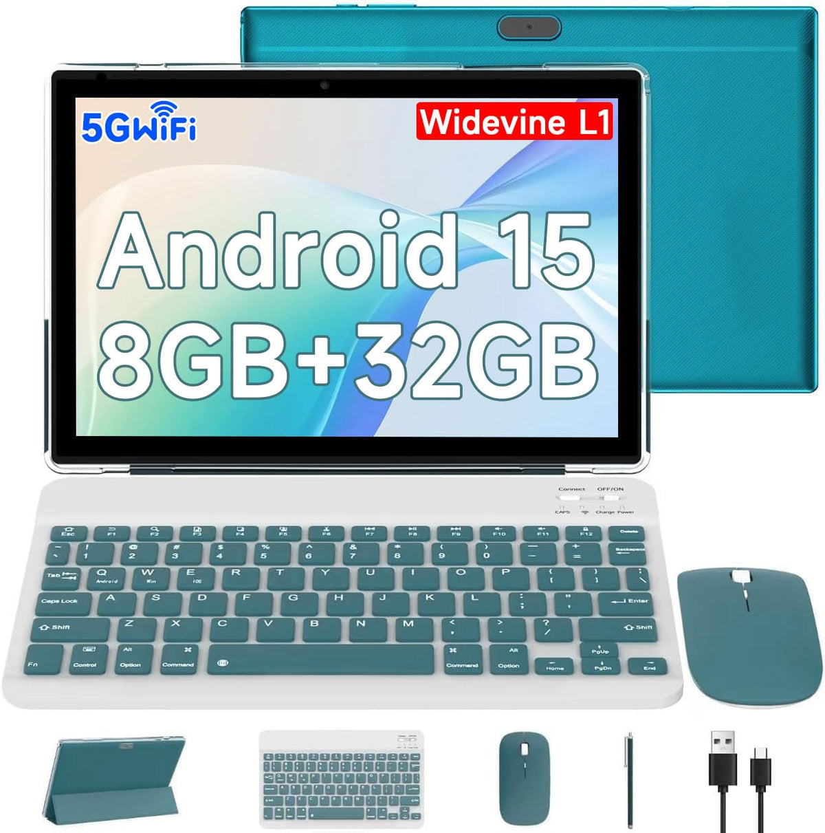 Android 15 Tablet 10.1 Inch 2 in 1 with Keyboard 8GB RAM 32GB ROM Quad-core IPS HD Touch Screen H4410