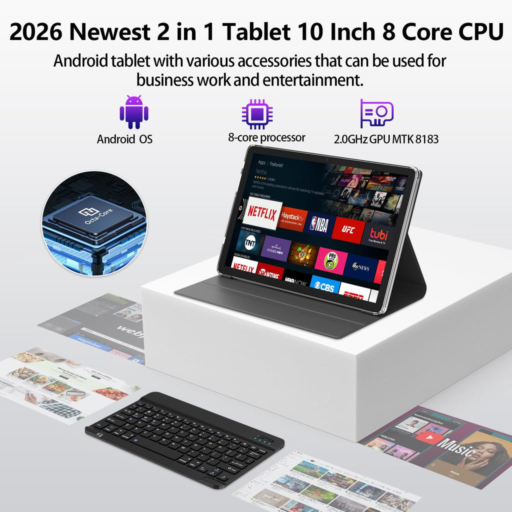 10 inch Android Tablet with Keyboard, 128GB ROM 16GB RAM, Black H9683