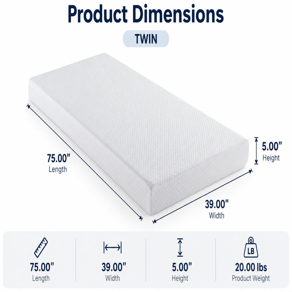 5 Inch Twin Size White Gel Memory Foam A671