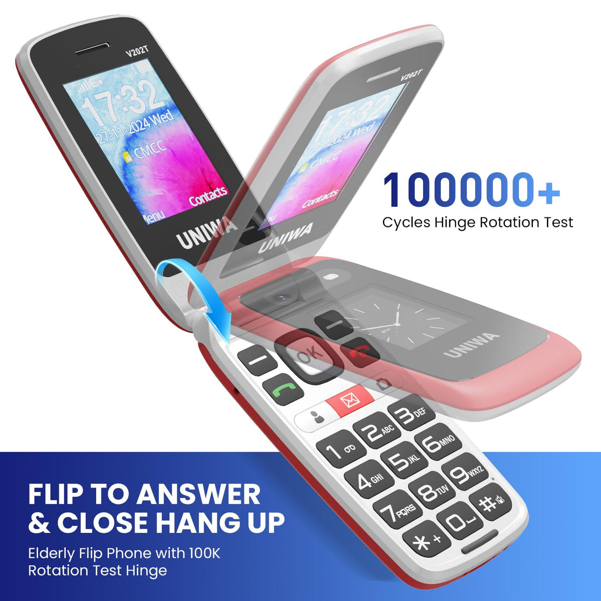 4G Flip Phone Unlocked Dual Screen 2.4"+1.77" Red A806314
