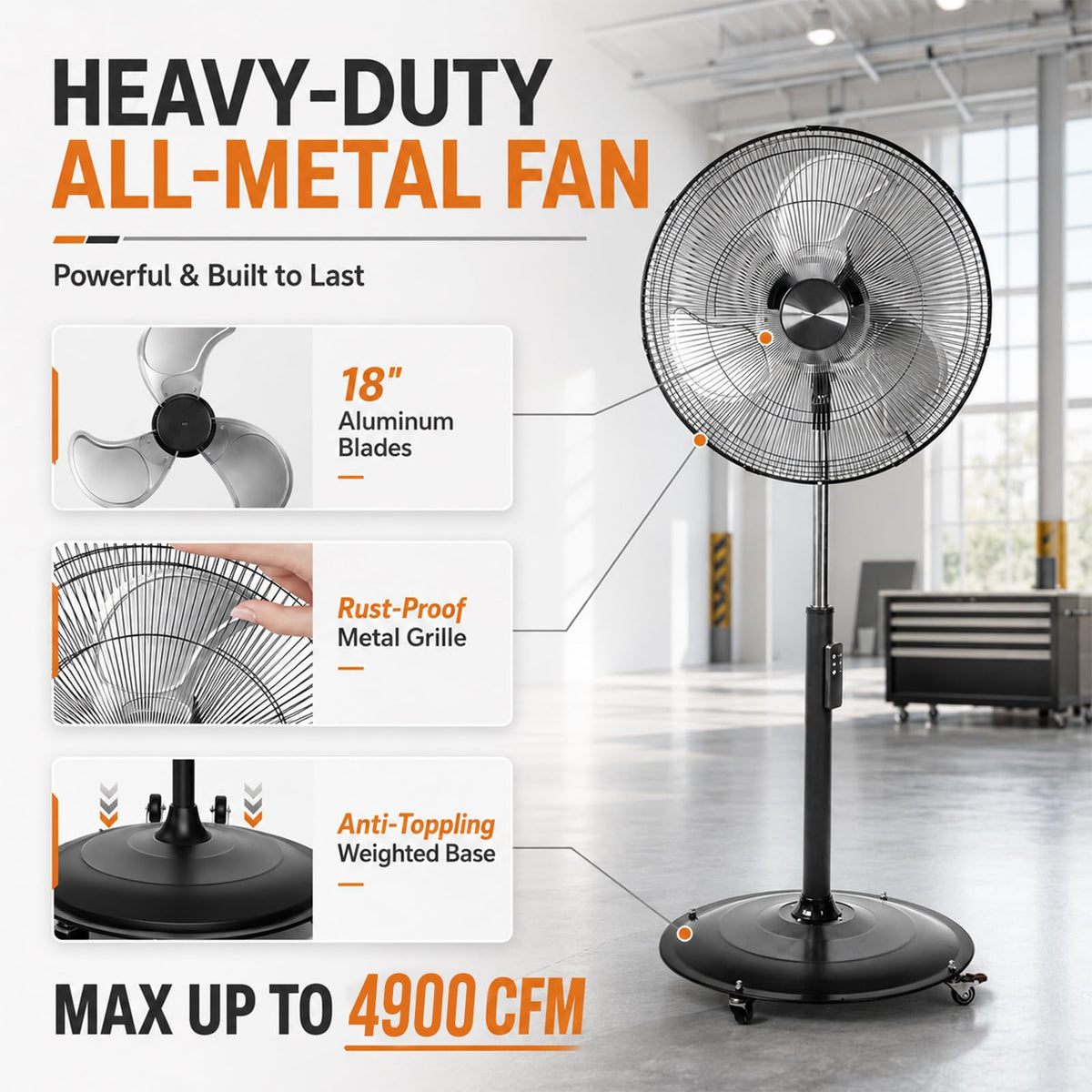 18" Black Oscillating Pedestal Fan with Remote C419190