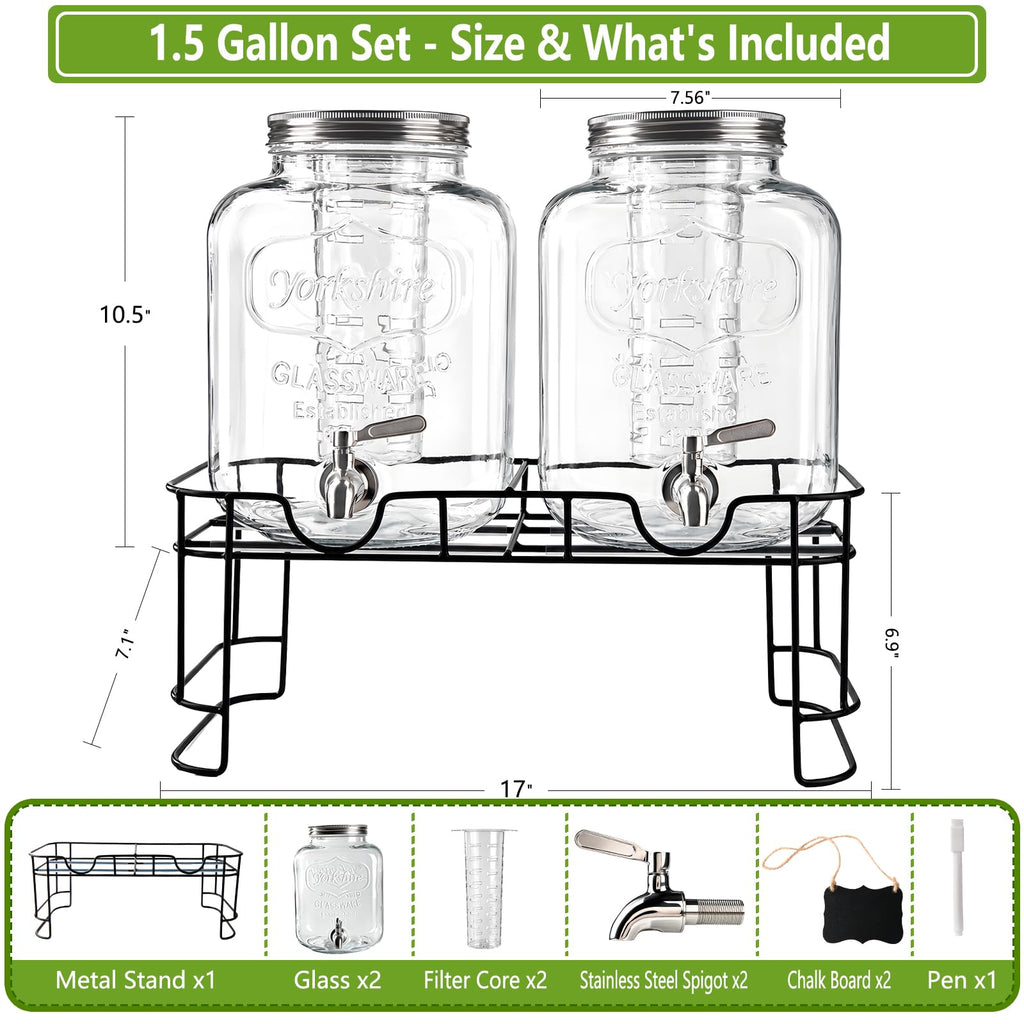 2 Pack 1.5 Gallon Glass Drink Dispenser with Spout Z1726