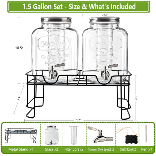 2 Pack 1.5 Gallon Glass Drink Dispenser with Spout Z1726