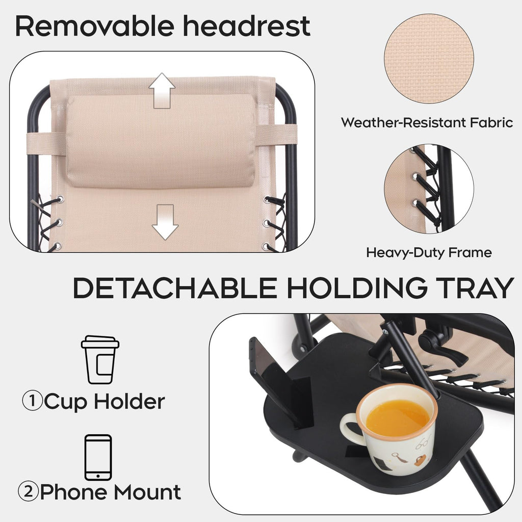 Set of 2 Adjustable Zero Gravity Lounge Chairs with Cup Holder Tray G665427