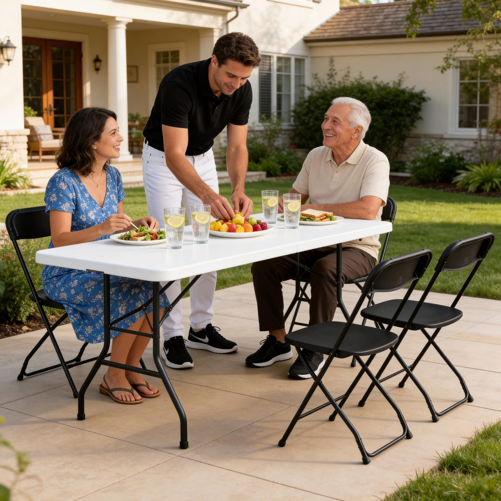 Black Plastic Folding Chairs, 10 Pack Steel Frame 350lbs Capacity M8852